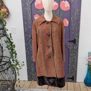 Vintage 1950's Rainbow Tapestry Coat with Faux Fur Hem by Betty Rose